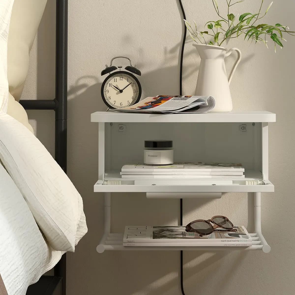IKEA GRÅFJÄLLET Wall-mounted bedside table, white 16 1/2x11 3/8x12 1/4 " [Depth 11 3/8 ", Height 12 1/4 ", Width 16 1/2 "]