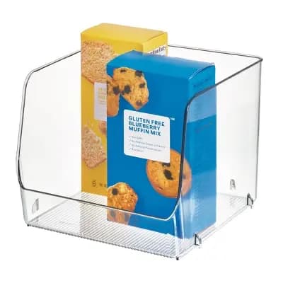 iDESIGN XL Linus Stacking Organizer Bins Clear: Plastic Kitchen Cabinet Storage, 9x9x7, Spot Clean [Plastic, 1.25 Pounds, 7 Inches (H) x 9 Inches (W) x 9 Inches (D)]