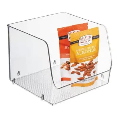iDESIGN XL Linus Stacking Organizer Bins Clear: Plastic Kitchen Cabinet Storage, 9x9x7, Spot Clean [Plastic, 1.25 Pounds, 7 Inches (H) x 9 Inches (W) x 9 Inches (D)]
