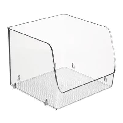 iDESIGN XL Linus Stacking Organizer Bins Clear: Plastic Kitchen Cabinet Storage, 9x9x7, Spot Clean [Plastic, 1.25 Pounds, 7 Inches (H) x 9 Inches (W) x 9 Inches (D)]