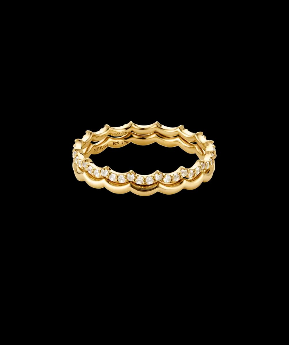 Mejuri Slim Charlotte Stacker Set 18k Gold Vermeil - Lab Grown White Sapphire [18k Gold Vermeil - Lab Grown White Sapph, Ring without stone, Polish with a soft cloth]
