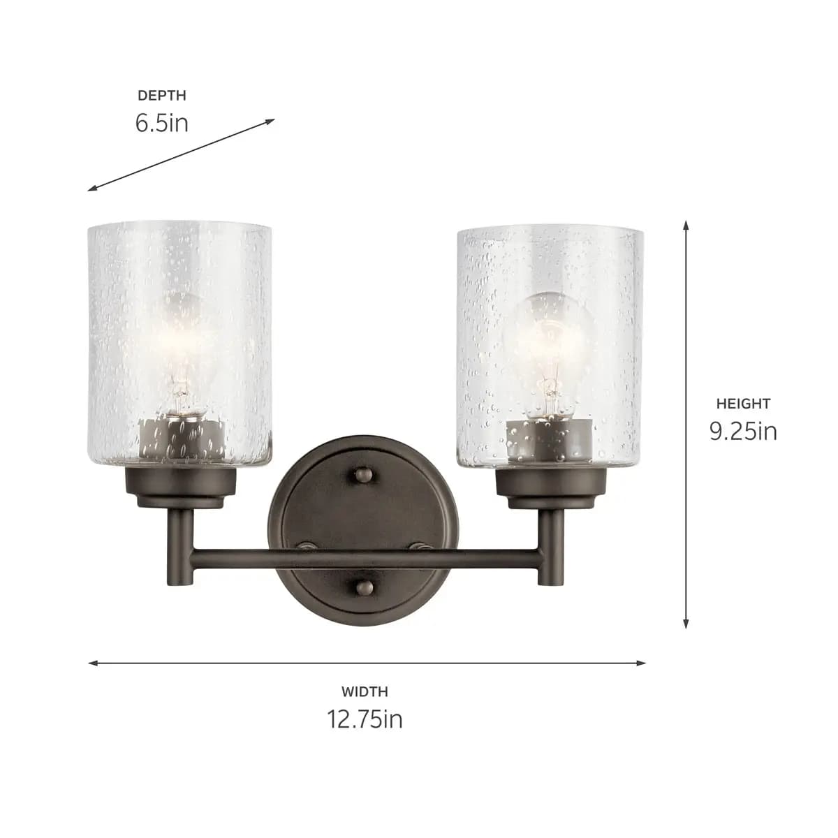 Kichler Winslow Vanity Light Black (45885BK) [Attribute 2-Light, Attribute Clear Seeded Glass, Depth 6.5]