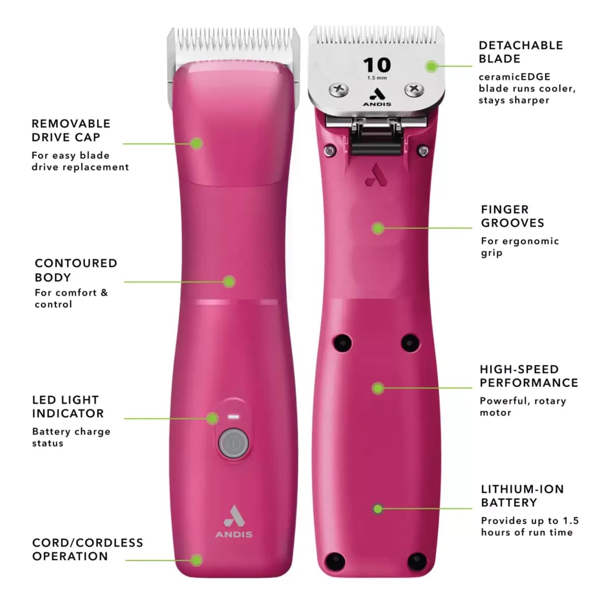 Andis® eMERGE Pet Hair Electronic Cordless Clipper with Detachable Blade [Includes Blade oil, blade cleaning brush, and bla, Intended Pet(s) Dog, Material(s) Plastic, Steel, Produc