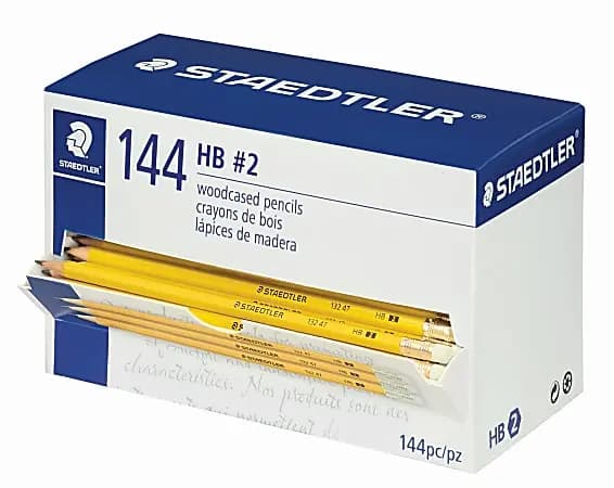 Staedtler® Woodcased Pre-Sharpened Pencils, 2 mm, #2HB, Yellow, Pack Of 144 Pencils [Color (Barrel) Yellow, primary material Wood, Number of Packs/Boxes 1, Number of Pencils Per Pa