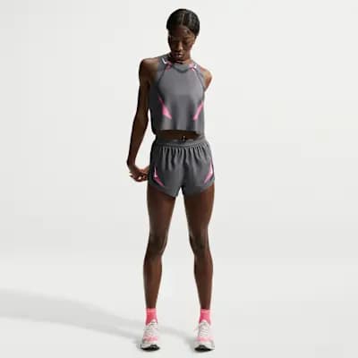 Nike AeroSwift Women's Dri-FIT ADV Brief-Lined 3" Running Shorts Iron Grey/White [Iron Grey/White, Swoosh logos and graphics, Elastic waistband with inner drawcord]
