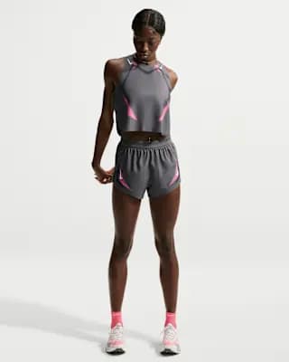 Nike AeroSwift Women's Dri-FIT ADV Brief-Lined 3" Running Shorts Iron Grey/White [Iron Grey/White, Swoosh logos and graphics, Elastic waistband with inner drawcord]