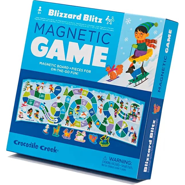 Fat Brain Toys Blizzard Blitz Magnetic Game [Winter-themed travel board game, Encourages counting skills, imaginative thinking, Spin the spinner to determine what space to move to 