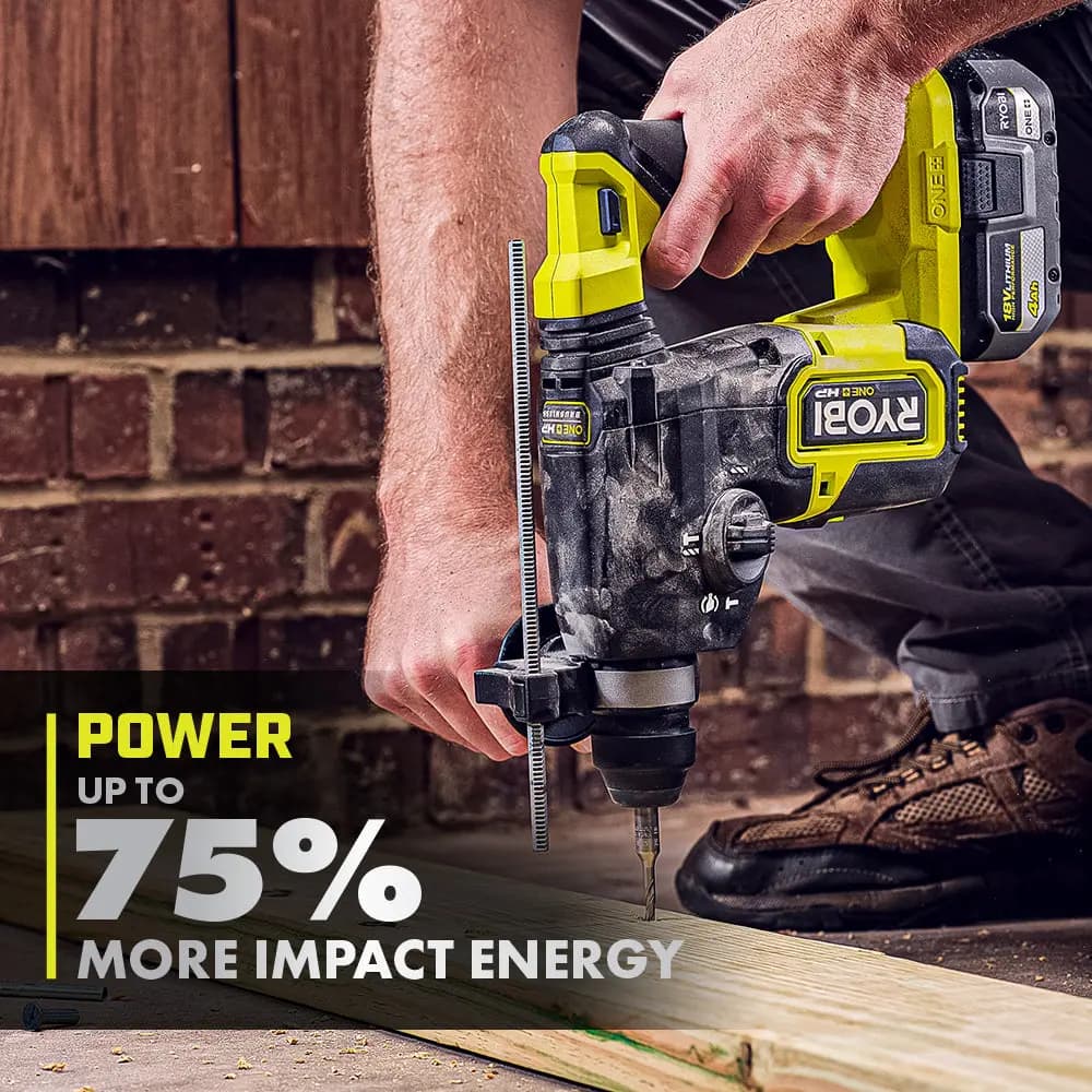 RYOBI 18V ONE+ HP 1" SDS Rotary Hammer Kit [BPM 0 - 5,000, RPM 0 - 1,380, Impact Energy Up to 2.1 Joules]
