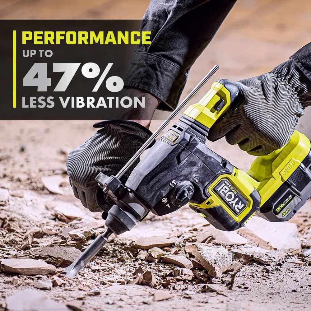 RYOBI 18V ONE+ HP 1" SDS Rotary Hammer Kit [BPM 0 - 5,000, RPM 0 - 1,380, Impact Energy Up to 2.1 Joules]