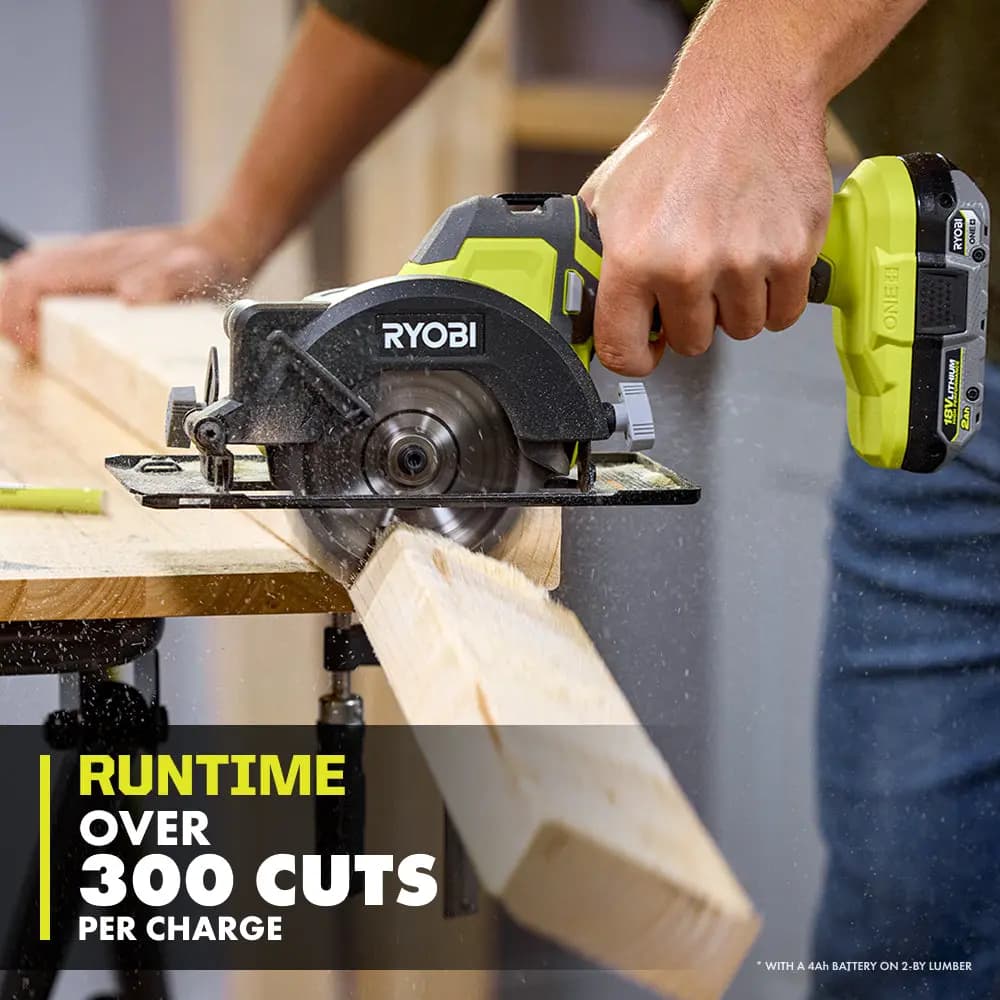 RYOBI 18V ONE+ 4-1/2" Circular Saw Kit [Fuel Gauge Integrated LEDs, Capacity 2Ah, Voltage 18V]