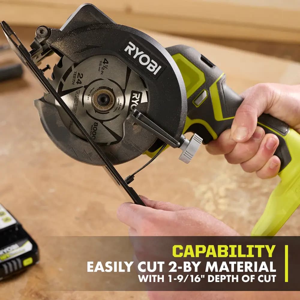 RYOBI 18V ONE+ 4-1/2" Circular Saw Kit [Fuel Gauge Integrated LEDs, Capacity 2Ah, Voltage 18V]