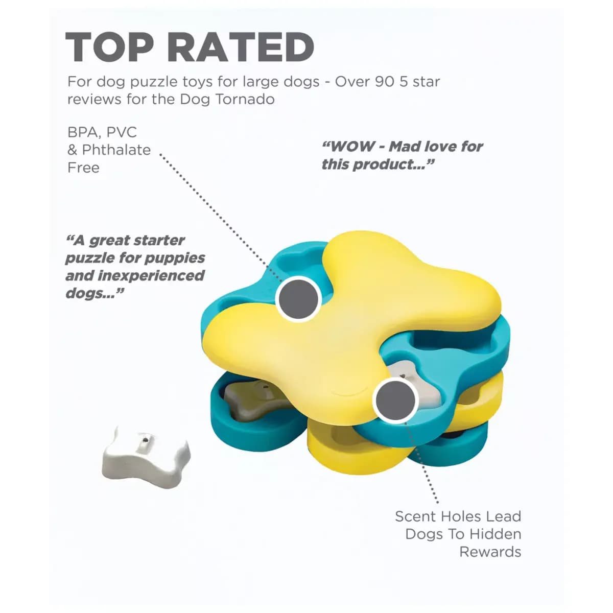 Outward Hound® Dog Tornado Interactive Puzzle Treat Dispensing Enrichment Dog Toy [Includes 1 Dog Tornado Puzzle, Intended For Dogs, Activity Play, Color Blue, Yellow]