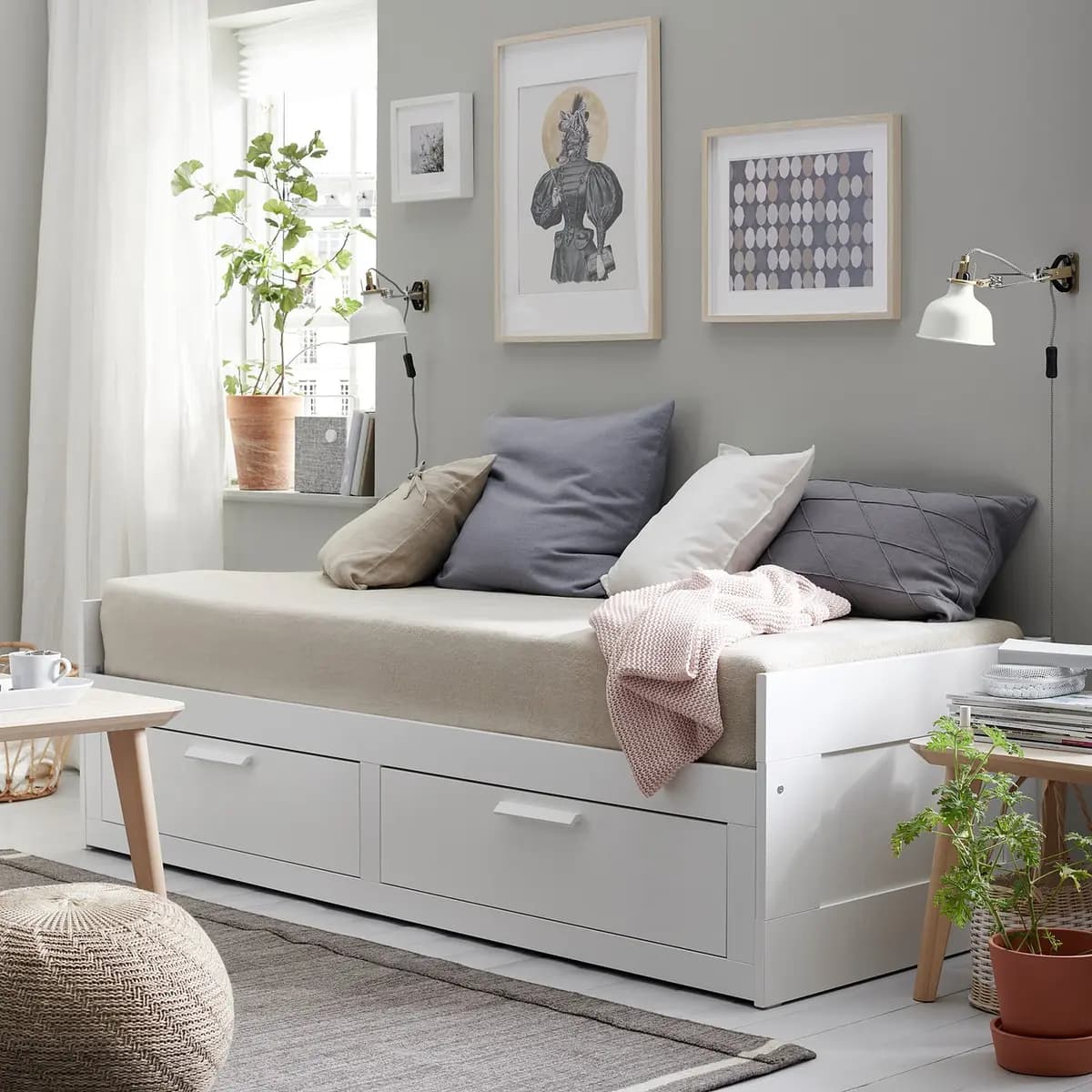 IKEA BRIMNES Daybed frame with 2 drawers, white [Width 41 ", Height 22 7/8 ", Length 76 3/4 "]