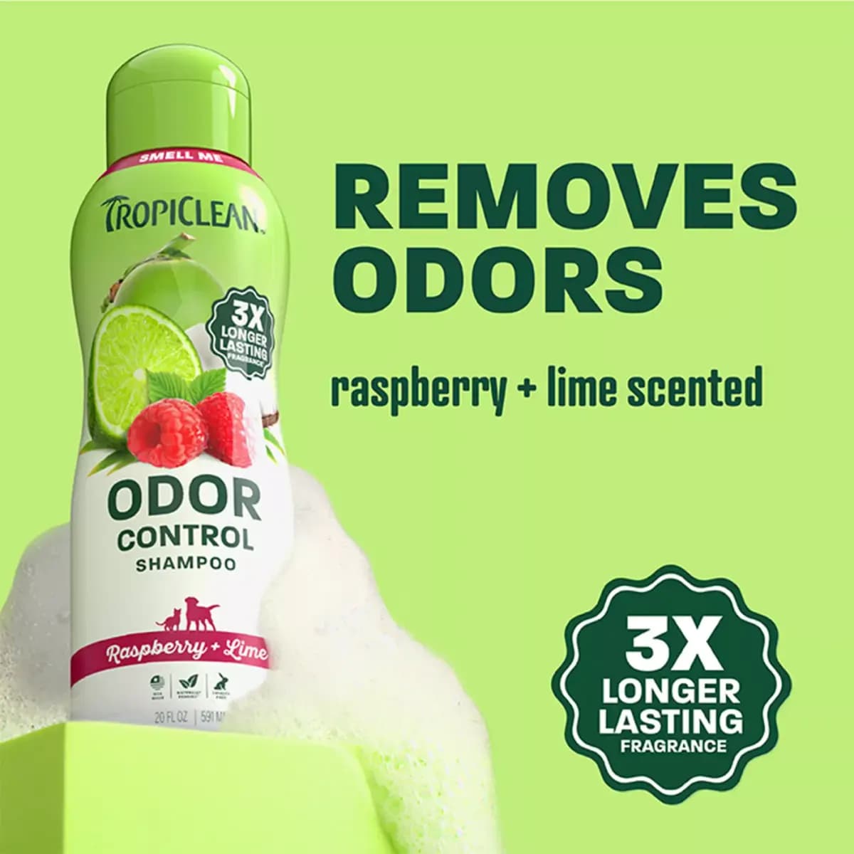TropiClean® Odor Control Dog Shampoo, 3x Longer Lasting Scent - Raspberry & Lime 20 oz [Description and Overview TROPICLEAN ODOR CONTROL SHAMPOO helps re, Product Brand & Name Trop
