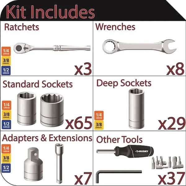 Husky Mechanics Tool Set (149-Piece), H149MTS [Carrier Type: Hard Shell Carrier, Color Family: Silver, Individual/Set: Set]