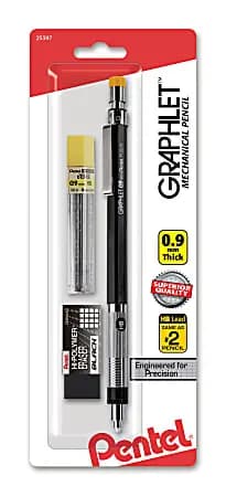 Pentel® Graphlet™ Mechanical Pencil with Lead and Eraser Set, 0.9mm, #2 Lead, Black Barrel [Color (Barrel) Yellow, Lead Size 0.9 mm, Number of Pencils 1, eraser included Yes]