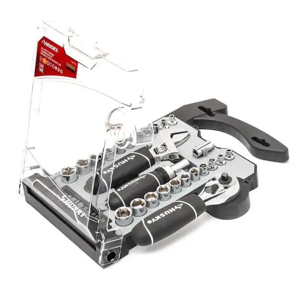 Husky 1/4 in. and 3/8 in. Drive Stubby Ratchet and Socket Set (46-Piece), H46PCSTS [Carrier Type: Hard Shell Carrier, Features: Reversible, Hand Tool Type: Ratchet & Socket Set]