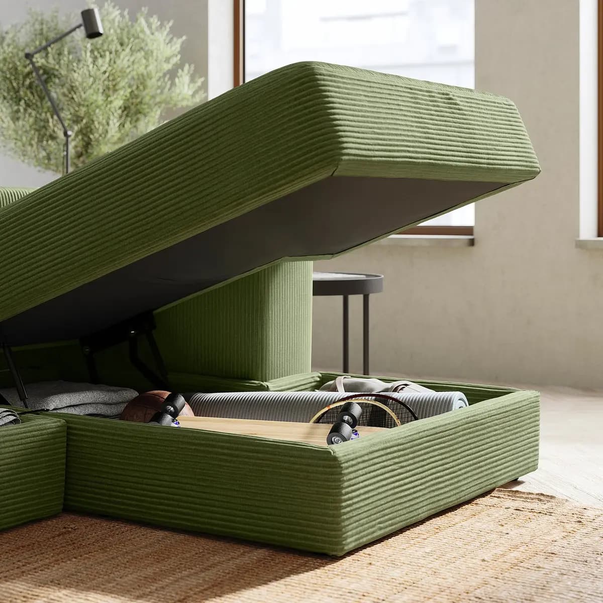 IKEA JÄTTEBO 4-seat mod sofa w chaise, right/Samsala dark yellow-green [Width 122 ", Depth 63 ", Height 28 "]