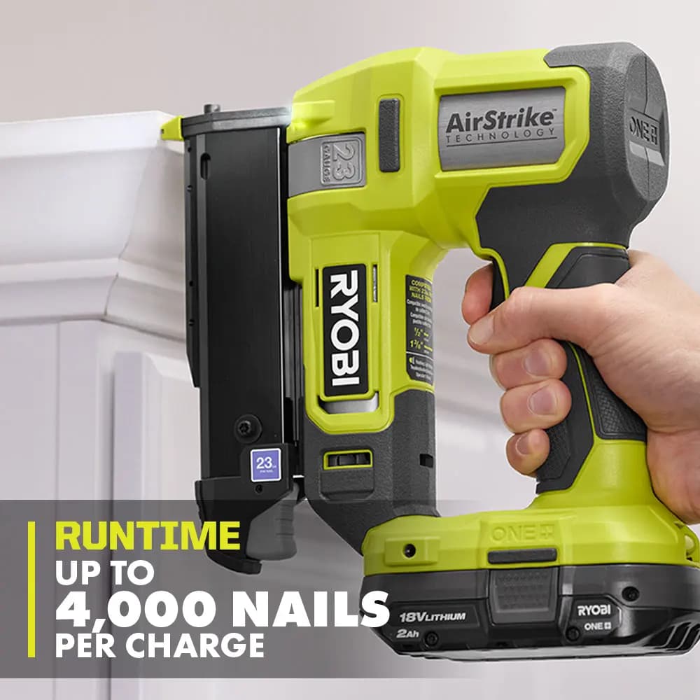 RYOBI 18V ONE+ AirStrike 23GA Pin Nailer Kit [Voltage 18V, Fuel Gauge Integrated LEDs, Capacity 2Ah]