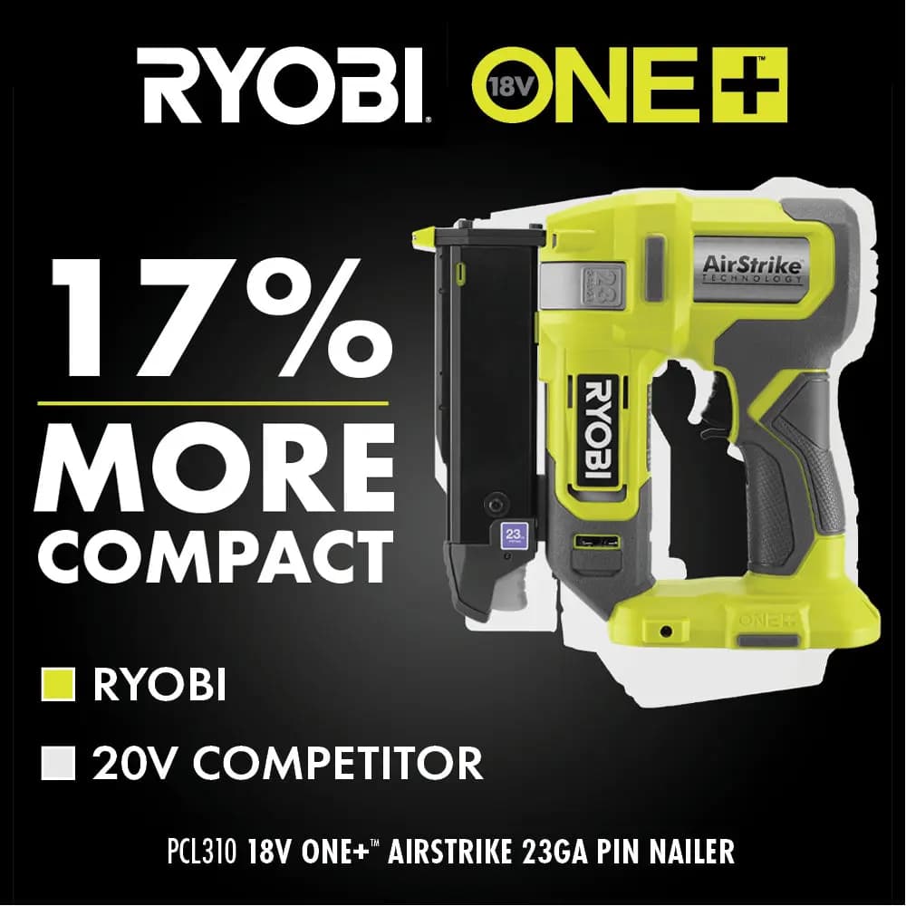 RYOBI 18V ONE+ AirStrike 23GA Pin Nailer Kit [Voltage 18V, Fuel Gauge Integrated LEDs, Capacity 2Ah]