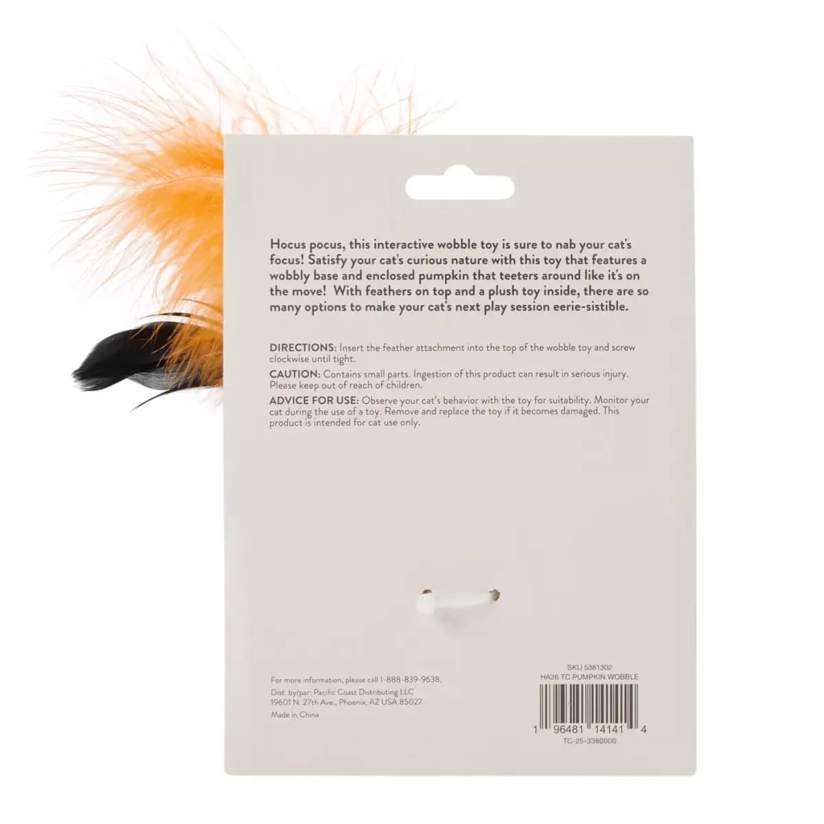 Thrills & Chills™ Halloween Pumpkin Wobble Cat Toy [Brand Thrills & Chills®, Includes 1 Wobble Toy, 1 Plush Pumpkin, 1 Feather, Intended For Cats, Activity Hunt & Stalk, Swat & Pou