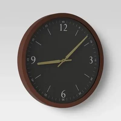 Threshold 20" Walnut Woodgrain Wall Clock Black - Thresholdâ„¢: Modern Analog Display, Indoor Decorative Timepiece [3.9 Pounds, Plastic, Black]