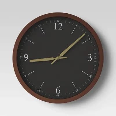 Threshold 20" Walnut Woodgrain Wall Clock Black - Thresholdâ„¢: Modern Analog Display, Indoor Decorative Timepiece [3.9 Pounds, Plastic, Black]