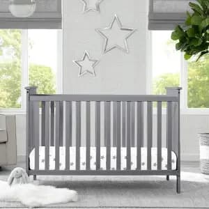 Delta Children Adley 3-in-1 Convertible Crib - Gray: Wood Composite Frame, Adjustable Height, Modern Design [Dimensions (Overall) 37.25 Inches (H) x 55 Inches (W) x 31.5, Weight 48