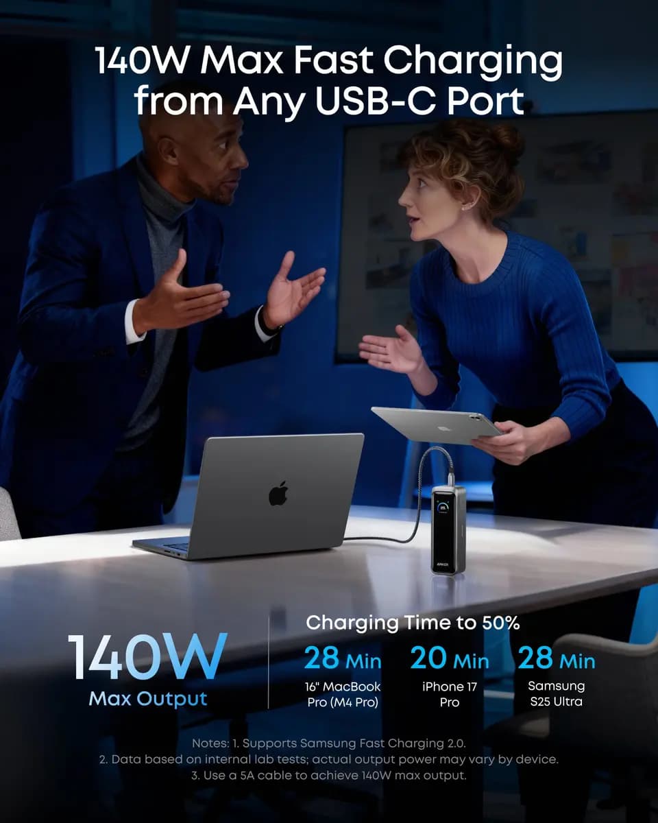 Anker Prime Power Bank (20K, 220W) [20,100mAh, 220W Max, 1.73 × 1.99 × 5.79 in (44 × 50 × 147 mm)]