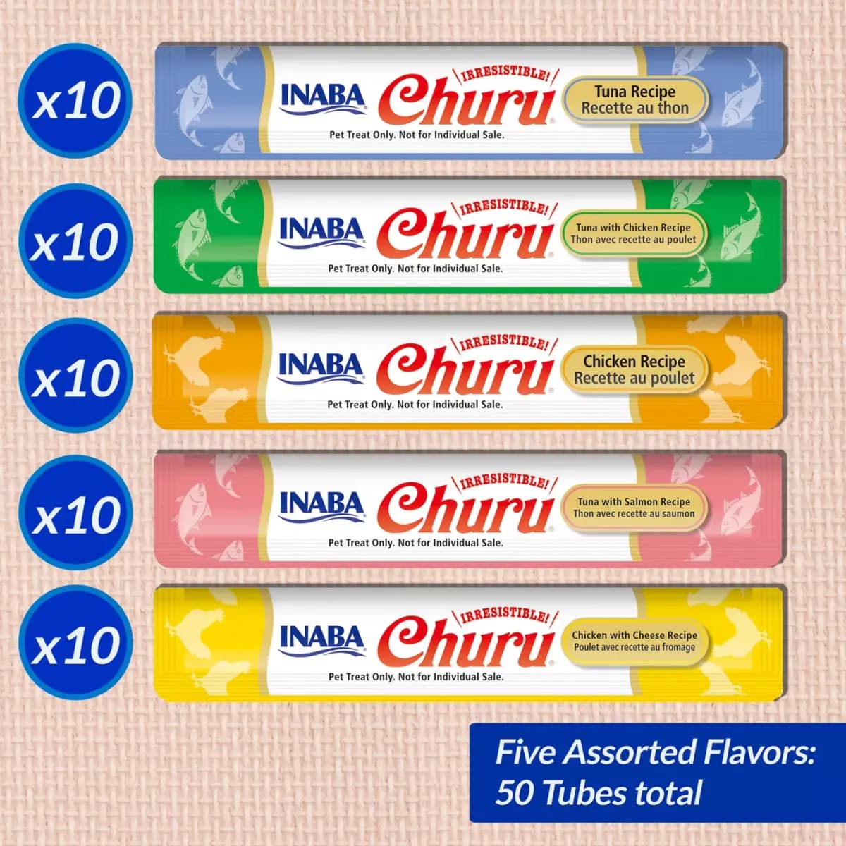 Inaba Churu Puree Lickable Cat Treat Variety Pack - Tuna & Chicken, 50 Count [Item Number 5284731, Brand Inaba, Food Type Tubes, Life Stage All]
