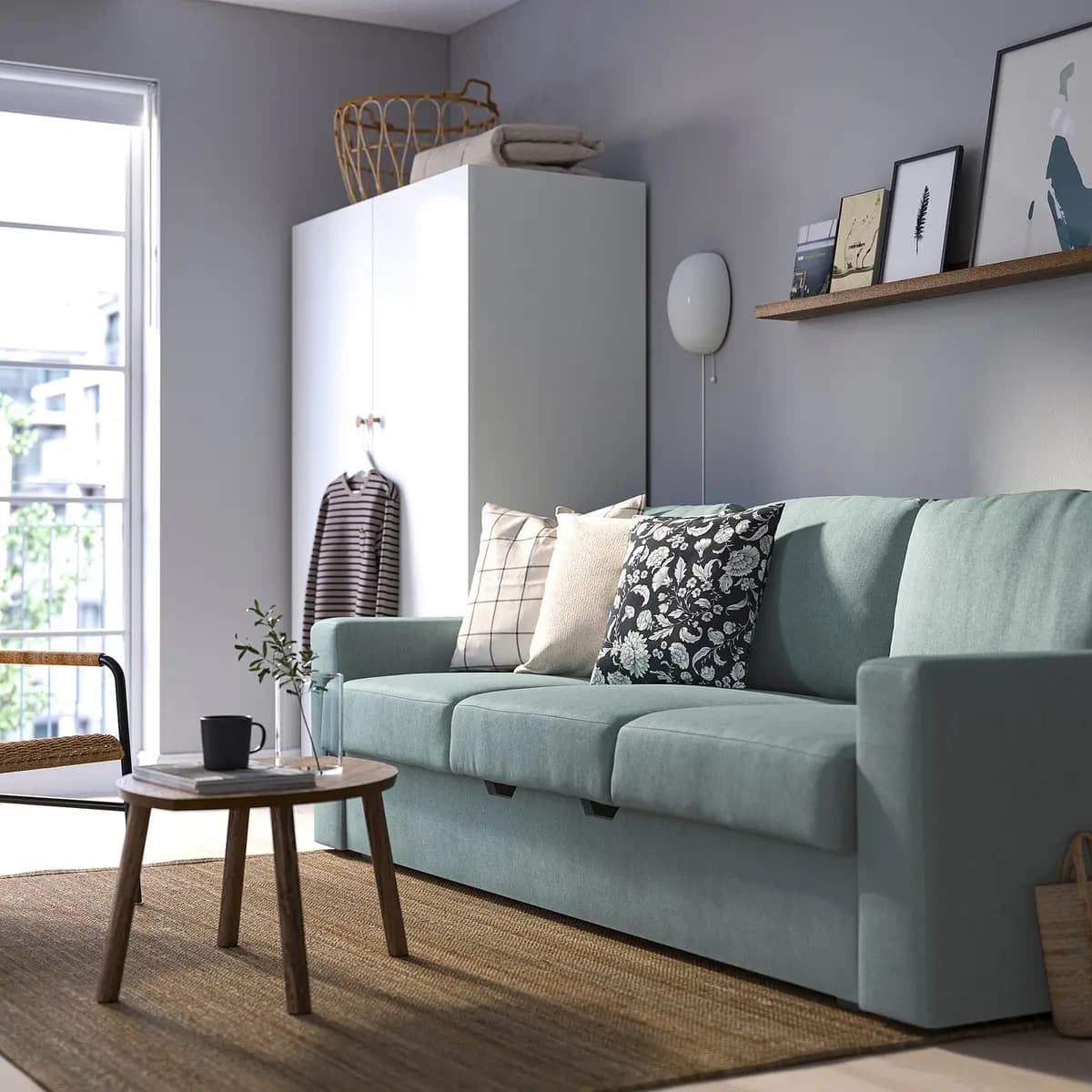 IKEA BÅRSLÖV Sleeper sofa, Tibbleby light gray-turquoise [Width 92 7/8 ", Depth 42 7/8 ", Height 29 1/2 "]