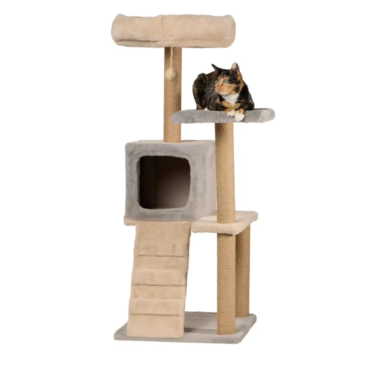 Whisker City® 47.6-in Easy Climb Condo Multi 3- Level Cat Tower with Jute Scratching Post [Item Number 5368605, Brand Whisker City®, Includes 1 Cat Tower with Condo, Intended For C