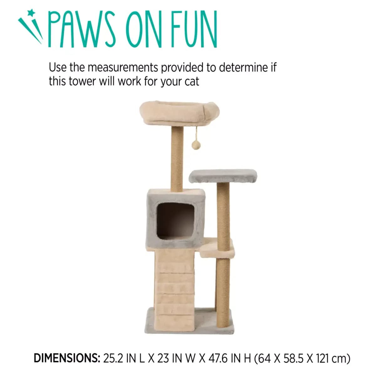 Whisker City® 47.6-in Easy Climb Condo Multi 3- Level Cat Tower with Jute Scratching Post [Item Number 5368605, Brand Whisker City®, Includes 1 Cat Tower with Condo, Intended For C