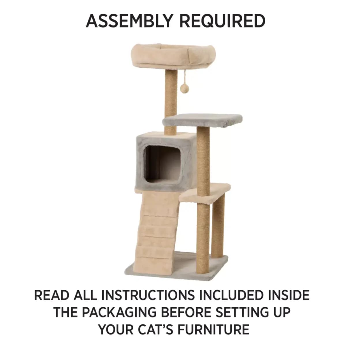 Whisker City® 47.6-in Easy Climb Condo Multi 3- Level Cat Tower with Jute Scratching Post [Item Number 5368605, Brand Whisker City®, Includes 1 Cat Tower with Condo, Intended For C