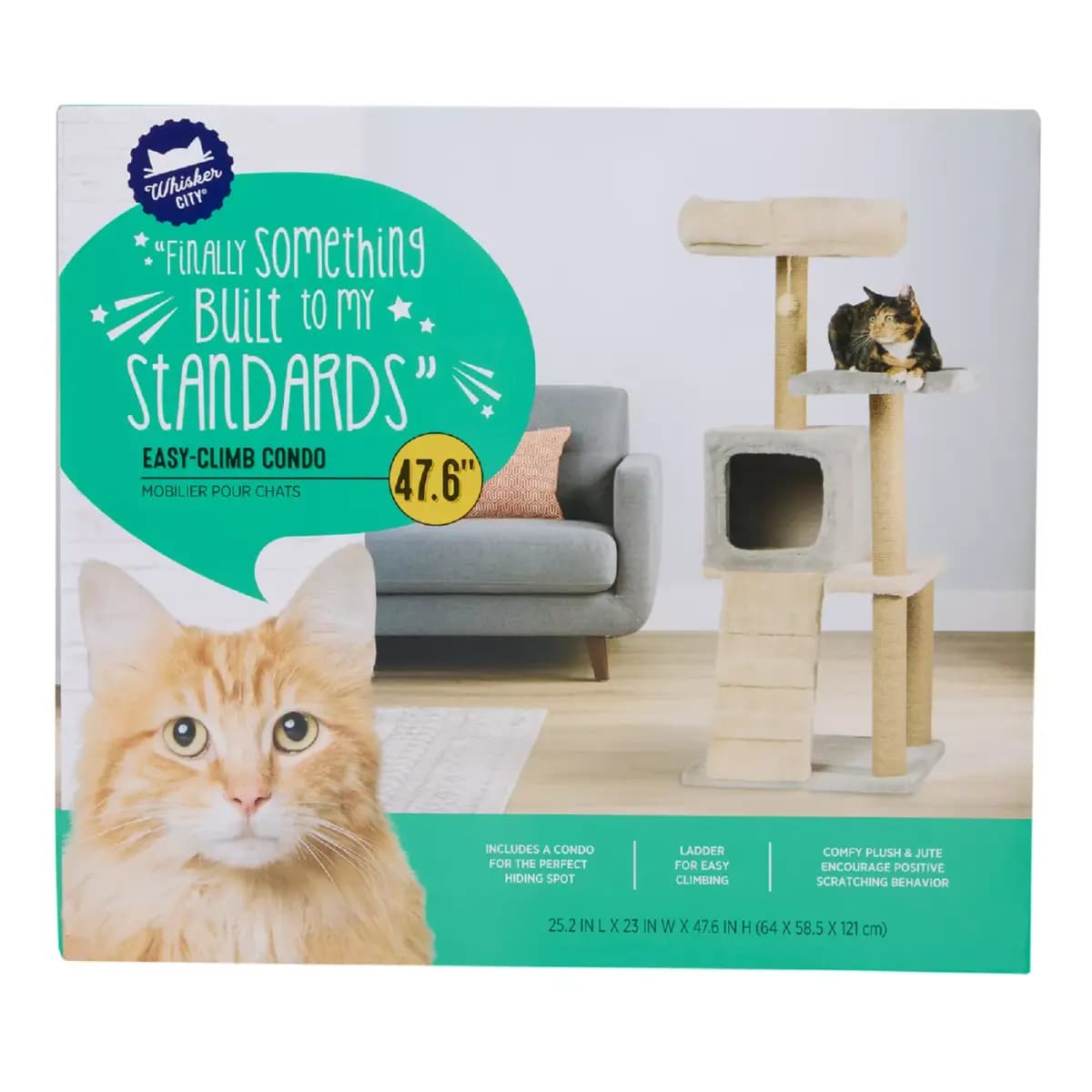 Whisker City® 47.6-in Easy Climb Condo Multi 3- Level Cat Tower with Jute Scratching Post [Item Number 5368605, Brand Whisker City®, Includes 1 Cat Tower with Condo, Intended For C