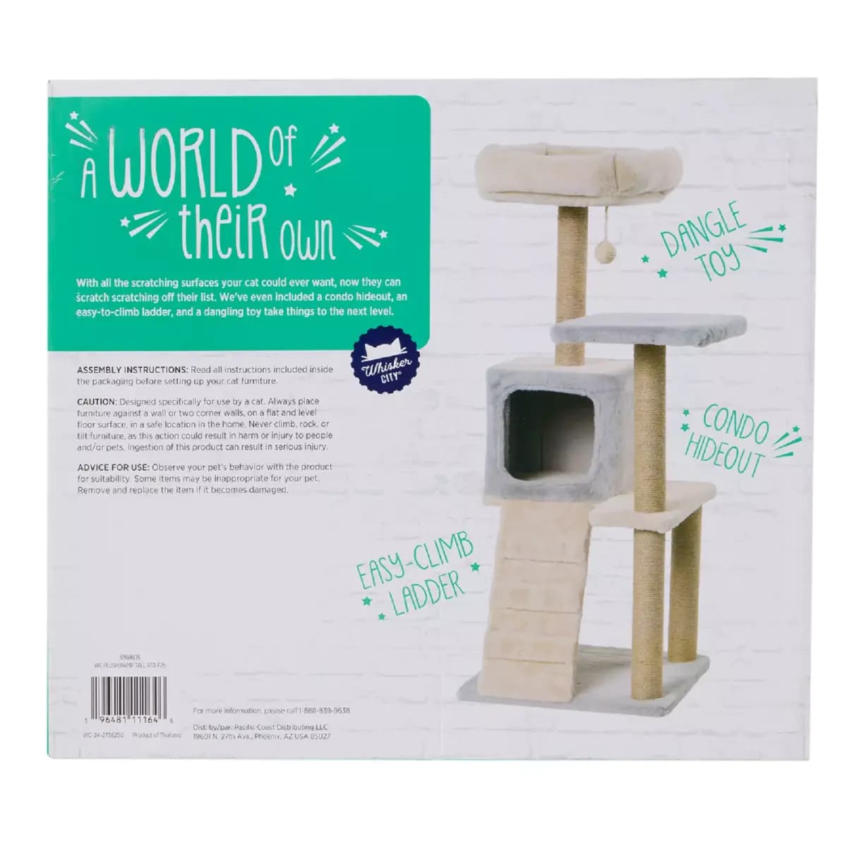 Whisker City® 47.6-in Easy Climb Condo Multi 3- Level Cat Tower with Jute Scratching Post [Item Number 5368605, Brand Whisker City®, Includes 1 Cat Tower with Condo, Intended For C