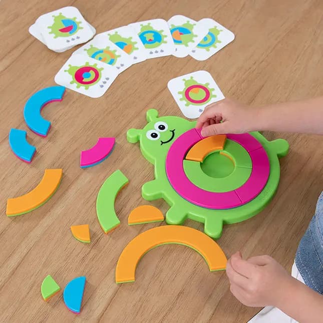 Fat Brain Toys Bugzzle Match-the-Picture Fraction-Learning Brainteaser for Kids Ages 3 and Up [Puzzle of arranging semi-circular pieces to match pictures on puzzle cards, Encourage
