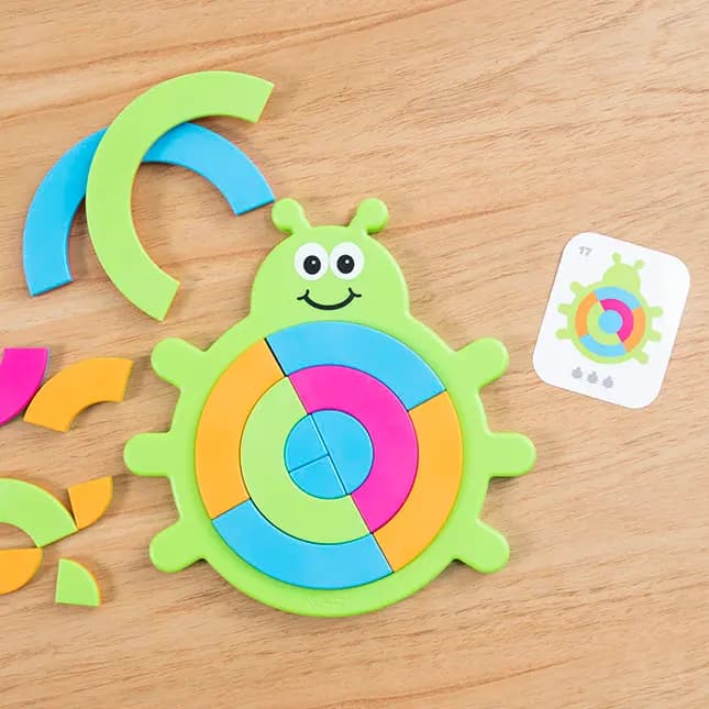 Fat Brain Toys Bugzzle Match-the-Picture Fraction-Learning Brainteaser for Kids Ages 3 and Up [Puzzle of arranging semi-circular pieces to match pictures on puzzle cards, Encourage