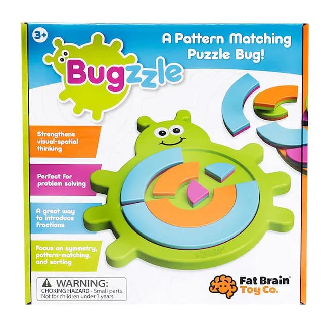 Fat Brain Toys Bugzzle Match-the-Picture Fraction-Learning Brainteaser for Kids Ages 3 and Up [Puzzle of arranging semi-circular pieces to match pictures on puzzle cards, Encourage