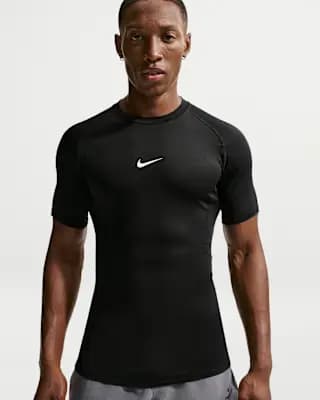 Nike Pro Men's Dri-FIT Tight Short-Sleeve Fitness Top Black/White [90% polyester/10% spandex, Machine wash, XS-4XL Tall]