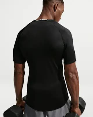 Nike Pro Men's Dri-FIT Tight Short-Sleeve Fitness Top Black/White [90% polyester/10% spandex, Machine wash, XS-4XL Tall]