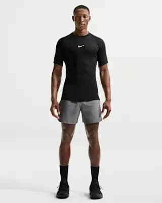 Nike Pro Men's Dri-FIT Tight Short-Sleeve Fitness Top Black/White [90% polyester/10% spandex, Machine wash, XS-4XL Tall]