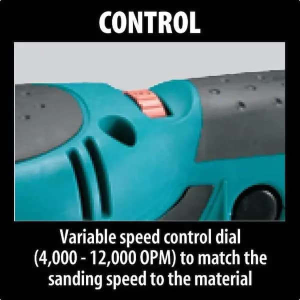Makita 3 Amp 5 in. Corded Variable Speed Random Orbital Sander with Dust Bag, BO5041 [Amperage (A): 3 A, Color Family: Teal, Cord Length (ft.): 8.2 ft]
