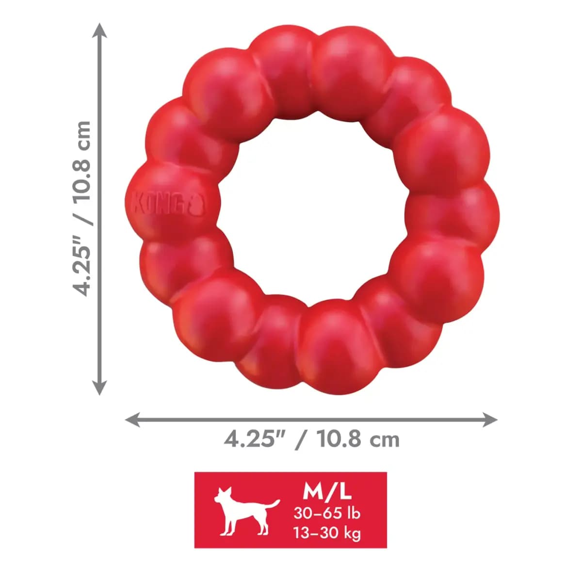 KONG® Rubber Ring Dog Toy [Description and Overview The KONG® Ring is designed for long last, Product Brand & Name KONG® Ring Md/Lg, Features â¢Enriching, durable toy supports app