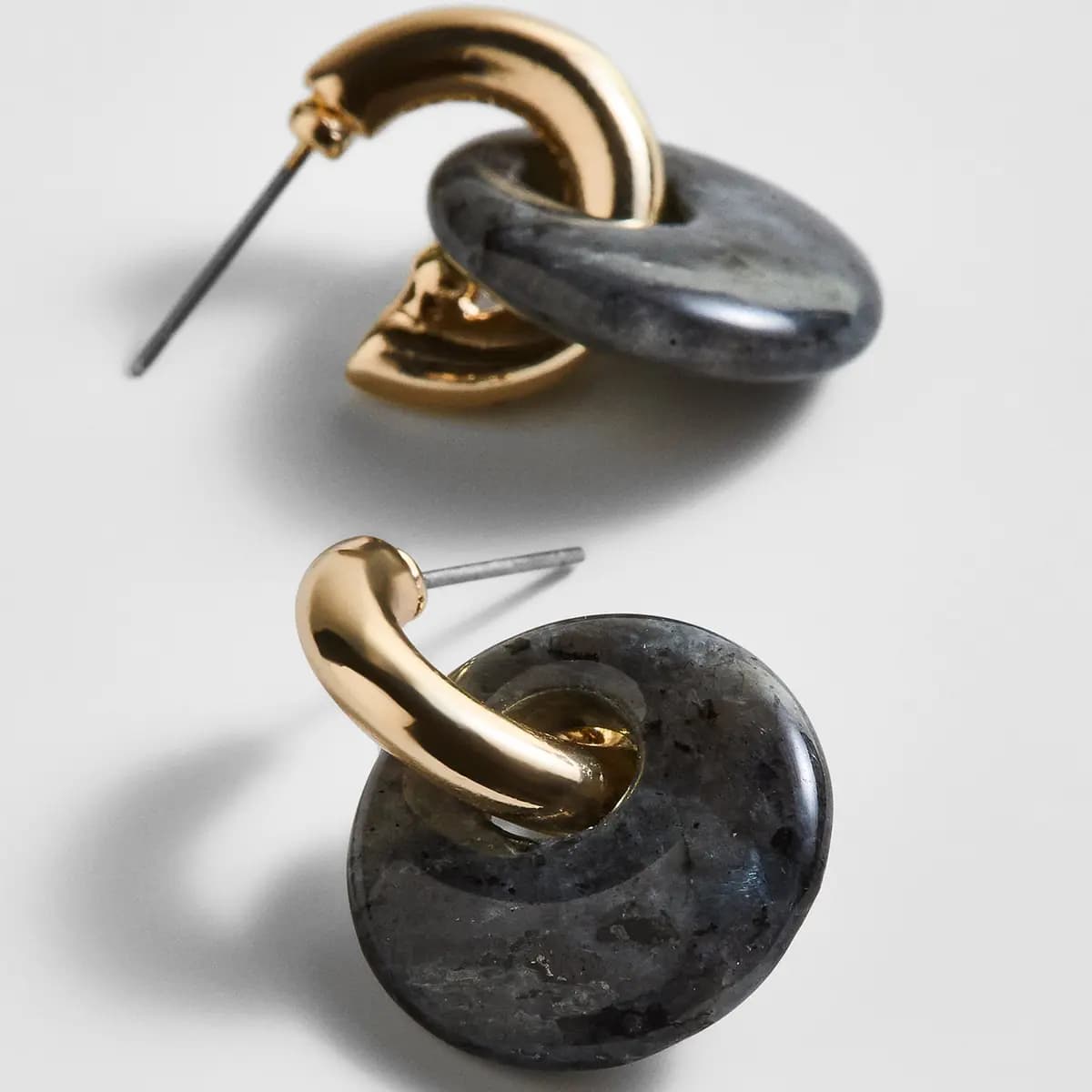 BaubleBar Shea Semi-Precious Drop Earrings - Grey [Thick gold huggie with a semi-precious charm, Lightweight and comfortable for everyday wear, Easy to mix and match into different