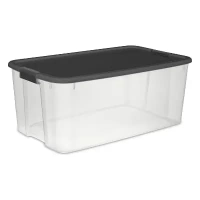 Sterilite 116 Qt Ultra Clear Latch Box Clear Base Flat Gray Lid and Latches: Stackable Storage Tote with Handles [116 Quart, Plastic, Spot or Wipe Clean]