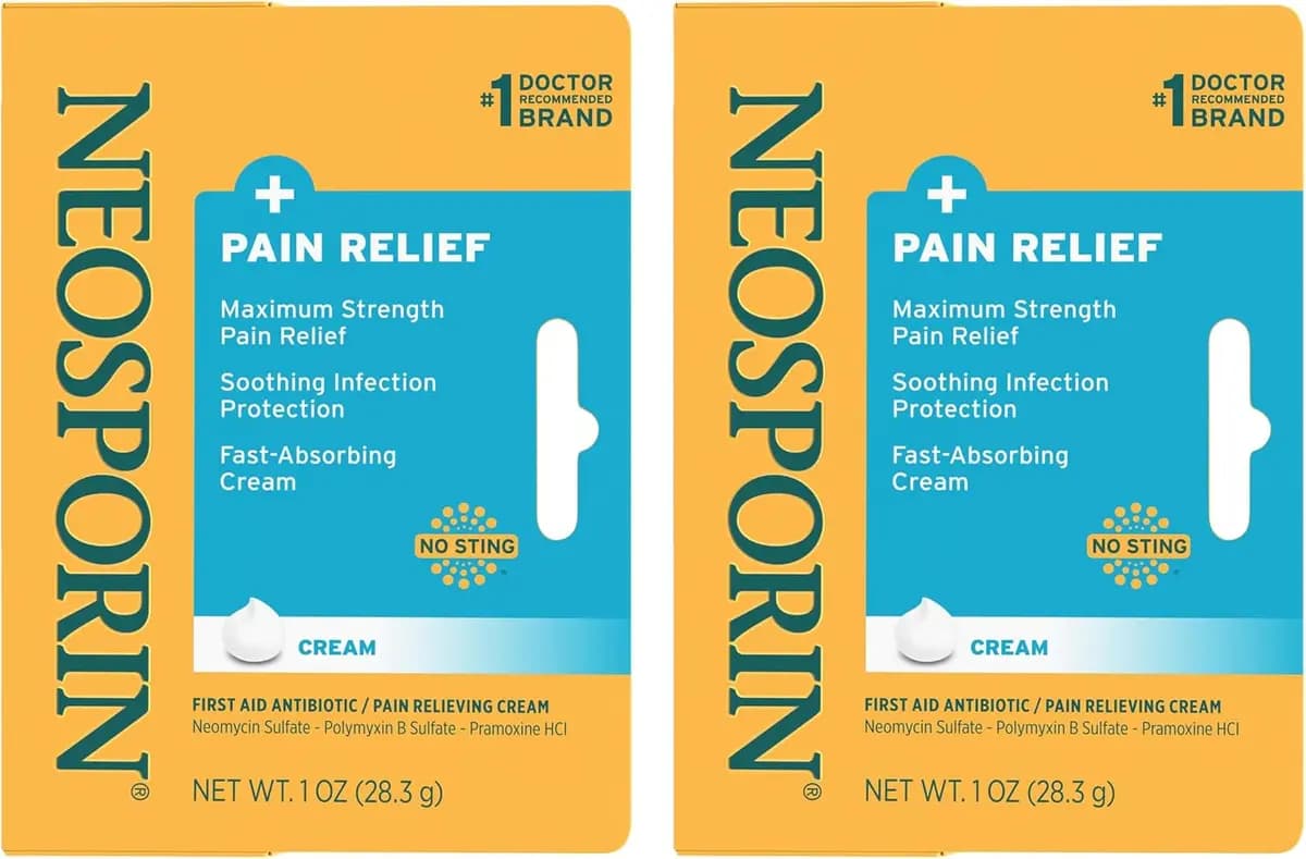 Neosporin + Pain Relief Dual Action Antibiotic Cream, Twin Pack, 1 oz [Neosporin, 4.9 x 1.2 x 3.9 inches, Hydrochloride]