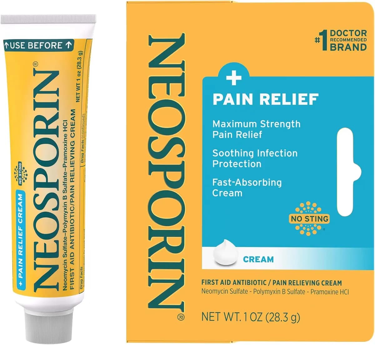 Neosporin + Pain Relief Dual Action Antibiotic Cream, Twin Pack, 1 oz [Neosporin, 4.9 x 1.2 x 3.9 inches, Hydrochloride]