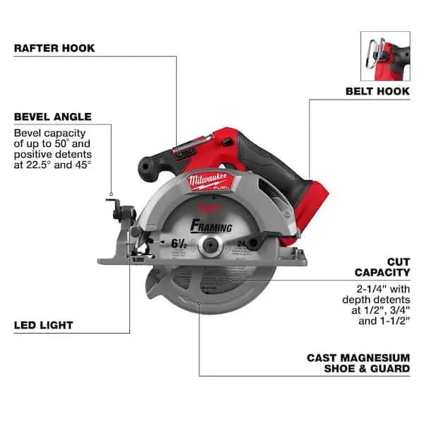 Milwaukee M18 FUEL 18V Lithium-Ion Brushless Cordless 6-1/2 in. Circular Saw (Tool-Only), 2833-20 [Battery Amp Hours: No Battery, Battery Power Type: Lithium Ion, Battery Size: 18-