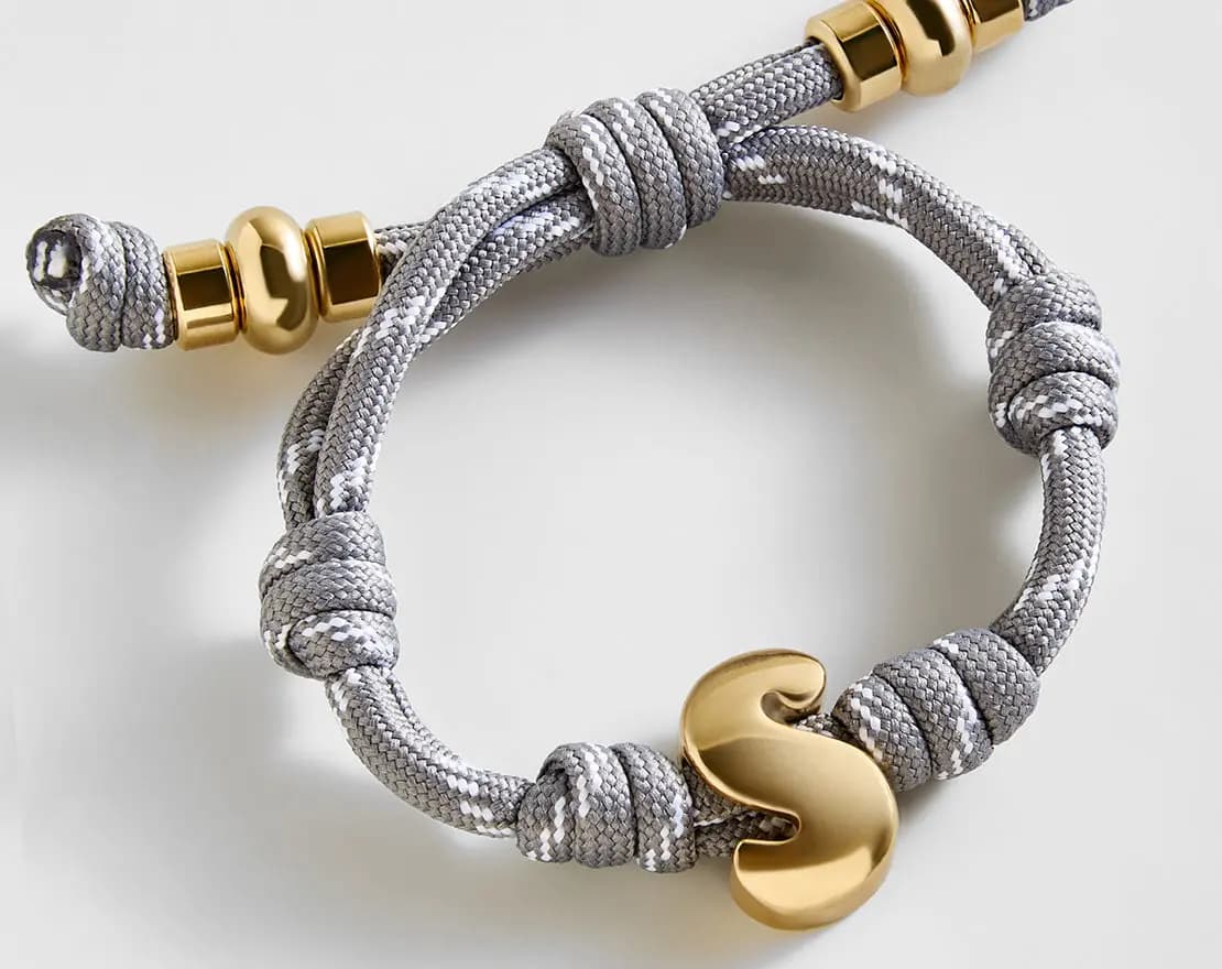 BaubleBar Knotty Initial Custom Bracelet - Cool Gray Single Letter Gold [Adjustable pull-tie so you can get a perfect fit, Personalized with the capital letter of yo, Choose from a